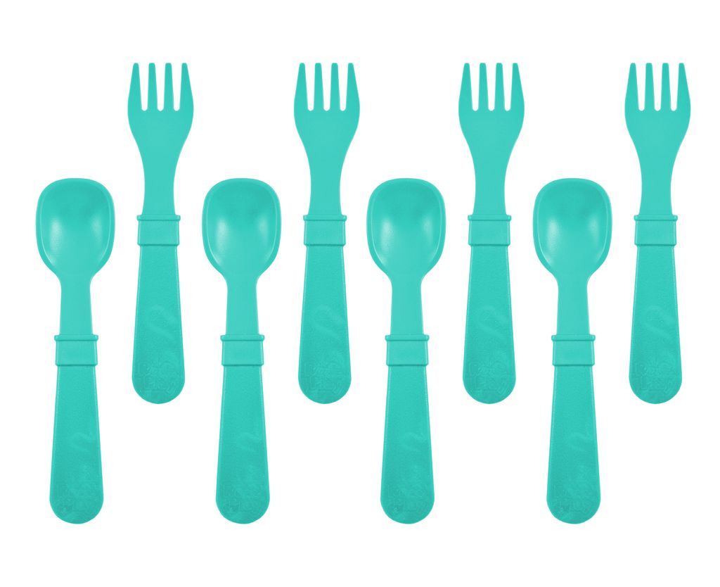 Re-Play Forks and Spoons - Aqua - 4 of each - No Retail Packaging