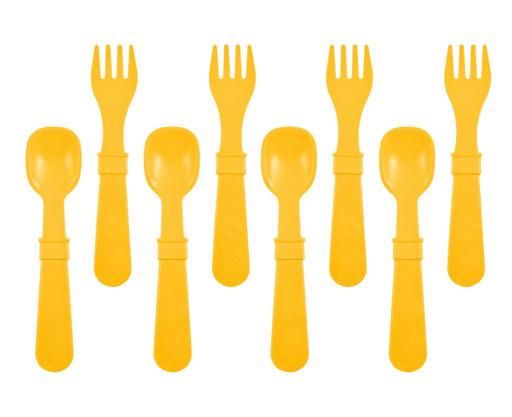 Re-Play Forks and Spoons - Sunny Yellow - 4 of each - No Retail Packaging