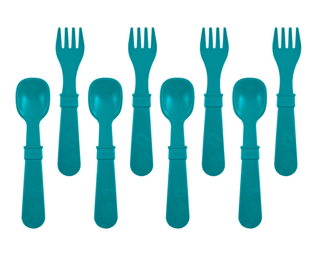 Re-Play Forks and Spoons - Teal - 4 of each - No Retail Packaging